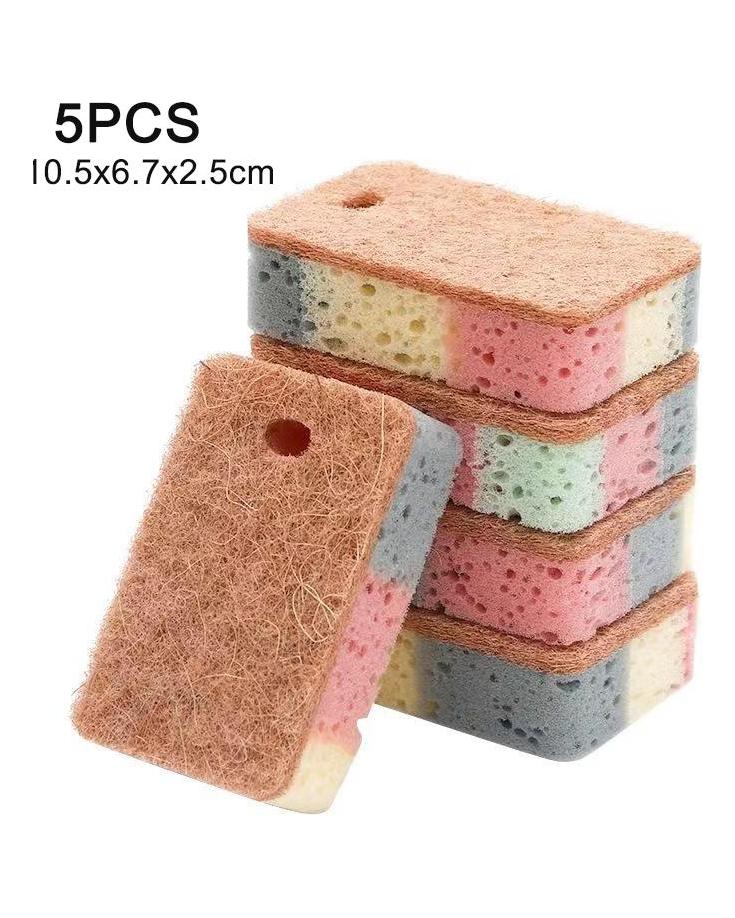 5Pcs Geschirr Schwamm Holz Zellstoff Baumwolle Farbe Magie Reinigung Schwamm Entfernen Rost Topf Pinsel Küche Waschen Werkzeug