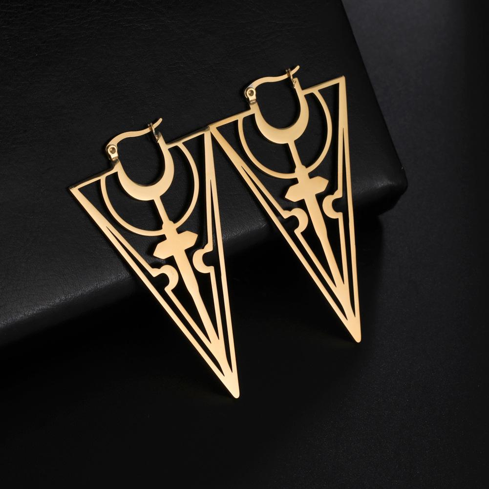 Women's Fashion Titanium Steel Hollow Cross Long Inverted Triangle Earrings