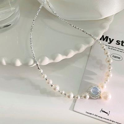 Sea Blue Treasure Broken Pearl Necklace, Exquisite Light Luxury High Grade French Lady Clavicle Chain