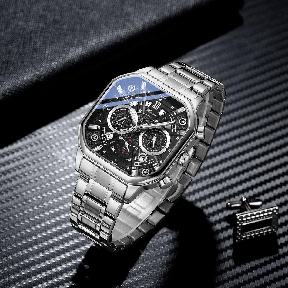 Original CHENXI Watch Fashion Multi-functional Calendar Quartz Luminous Gold Stainless Steel Waterproof Square Watches For Men
