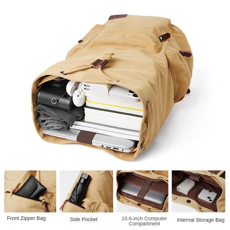 Moyyi Zaino Vintage in Tela da Uomo Grande Capacità Borsa Casual per Laptop 15,6 Pollici per Pendolari Viaggio Premium Resistente Zaino Unisex