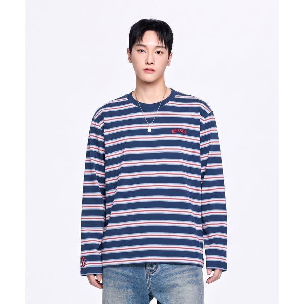 MLB Boston Red Sox Color Block Striped Long Sleeve Cotton Casual T-Shirt Unisex Tops 3ATSV0664-43NYM