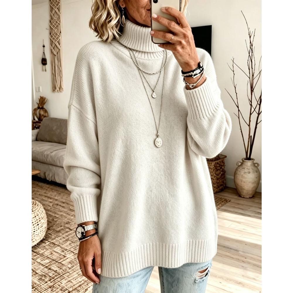 Autumn Winter Fashion Turtleneck Sweater Women Elegant Loose Knit Pullover Soft Cozy Thickened Base Layer Jumper