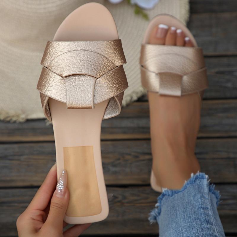 

New Versatile Cross-shaped Flat Slippers for Plus-size Shoes 35 золотий