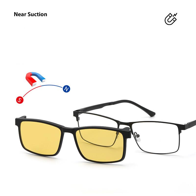 Flip-up Magnetic Clip-on Prescription Glasses 3 in 1 Polarised Myopia Sunglasses Anti Glare Night Vision Reading Glasses