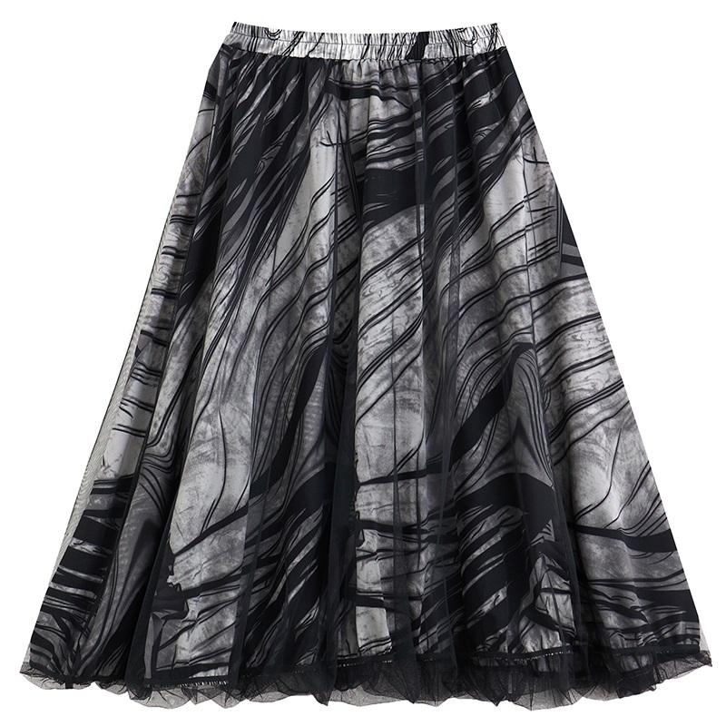 Mesh Plus Size High Waist Vintage Spring Summer Autumn Casual Loose Long for Woman Skirts Womens Skirt
