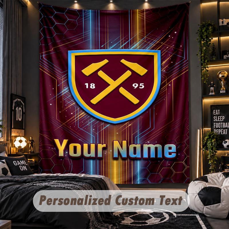 TapestryWest Ham United FC Custom Name Text Personalized Wall Hanging Tapestry Home Wall Decor