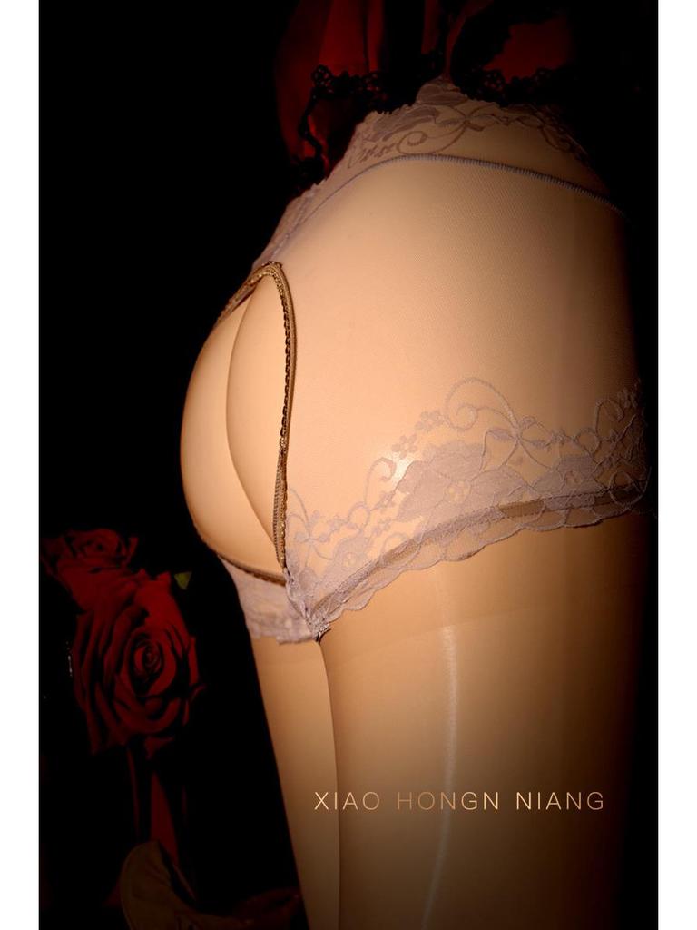 Medias de Encaje Entrepierna Abierta Negro Brillante - Medias Sexy Antidesgarro para Mujer