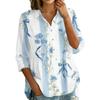 Women Button Down Shirt Floral Print Three Quarter Sleeve Loose Fit Blouse Collared Neck Casual Top for Everyday Wear