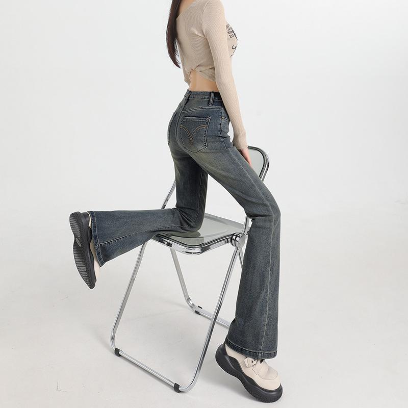 American retro micro-pull jeans women's new Spice Girl elastic small high-waisted flared pants