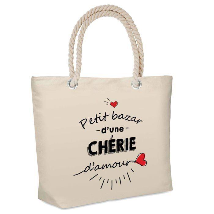 Sac de plage - PLANETEE - isotherme Bazar d'une Chérie d'amour - Coton naturel - Grande contenance - Imprimé en France