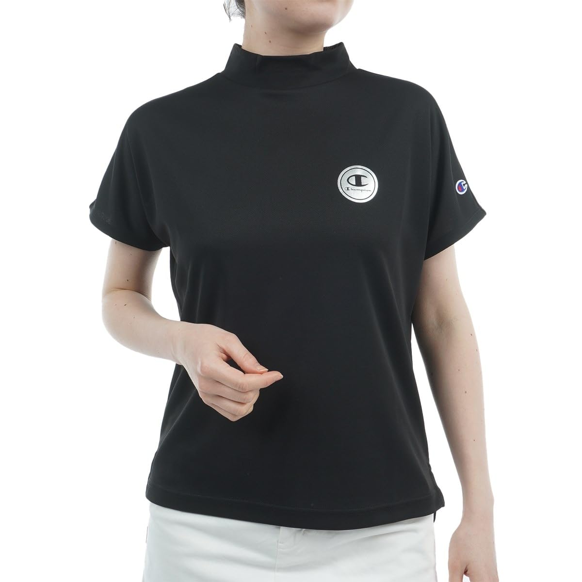 

Champion Женская футболка с коротким рукавом и воротником-стойкой с логотипом UV (CW-BG309), Черный, Дышащий, Теплозащитный, Защита, Быстросохнущий, Одноточечный чёрный