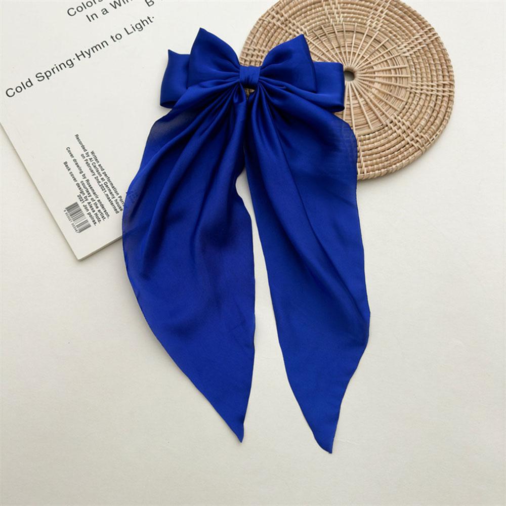 Ladies Satin Large White pink Red Blue Black Ribbon bow Oversized bow Long tail hair clip spring clip ponytail Hair accessorie