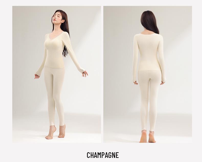 Women's Cashmere & Silk Lace V-Neck Long Sleeve Slimming Top Set