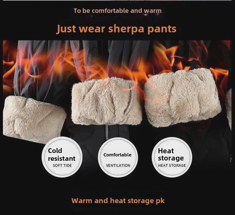 Men’s Winter Lambskin Pants with Velvet Lining - Thick, Warm, Casual, and Loose Fit Trousers.