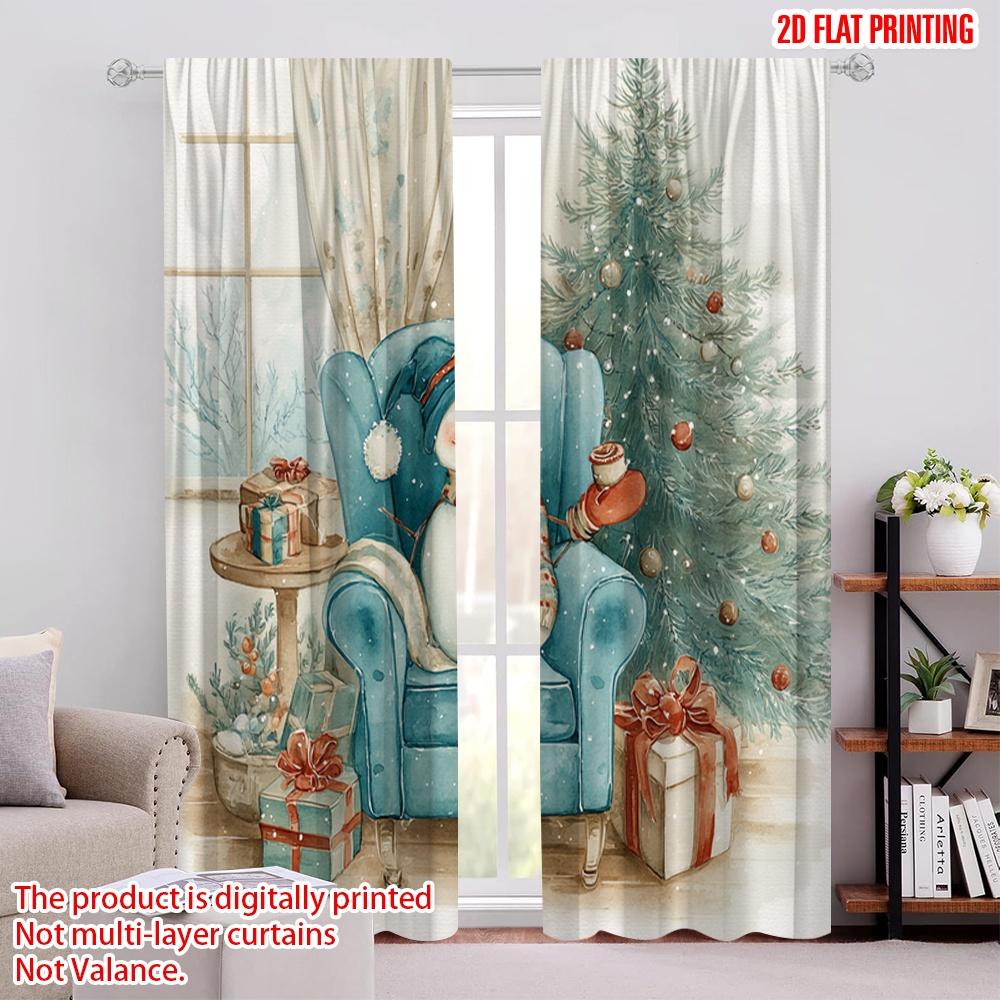 

2pcs,2D plane printing Curtains&Window Treatment Snowman & Snowflake Versatile Polyester (without rod) Room Decor Ldeal for 52.50 × 116.00 cm 2 pcs