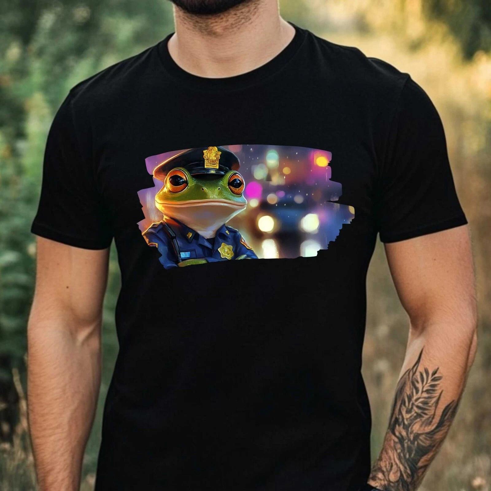T-Shirt Herren Frosch als Polizist Motiv Baumwolle Größe XS bis 5XL XXXL