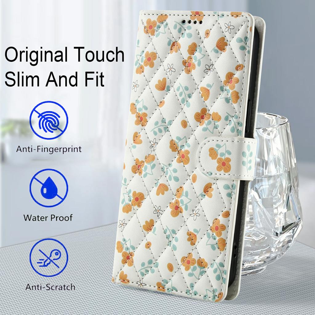 For Google Pixel 10 Pro XL /9 Pro XL Wallet Case Rhombic Floral Design Leather Flip Phone Cover with Strap