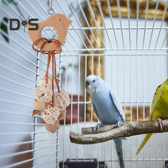 Colorful Hanging Parrot Bird Toy Training Biting Chewing Accessory Handmade Natural Wood Bird Swing Hanging Wind Chime for Parrot