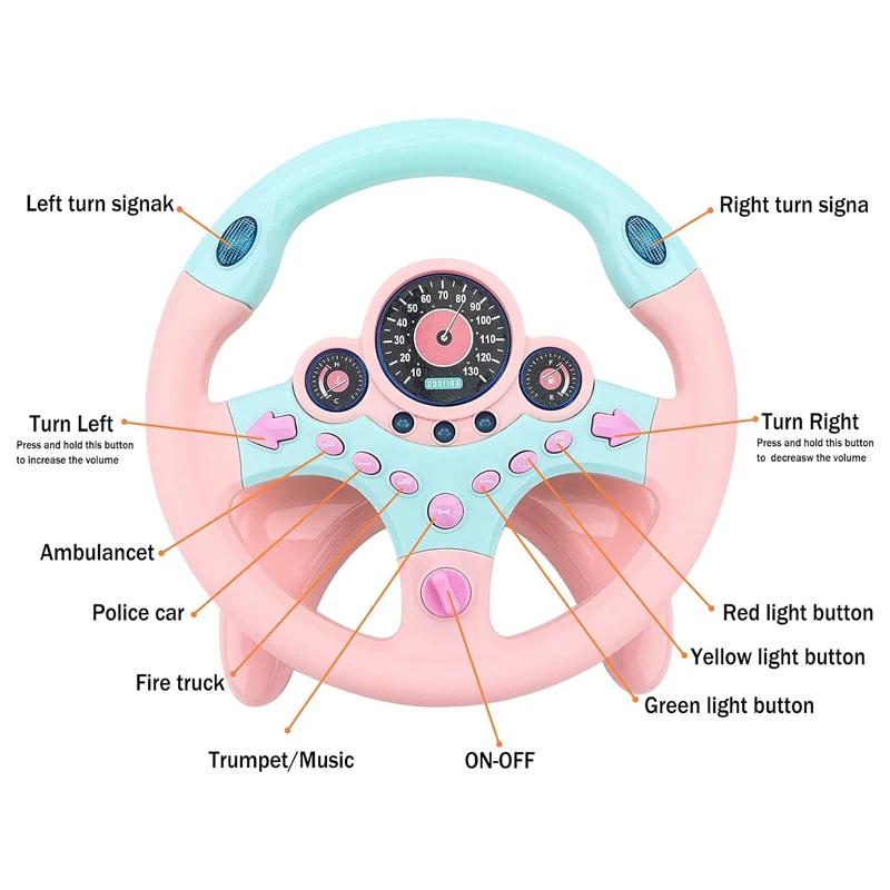 Toddler Steering Wheel Toy Backseat Travel Essentials With Lights Sounds Pretend Play Driving Simulator Educational Gift For Kid