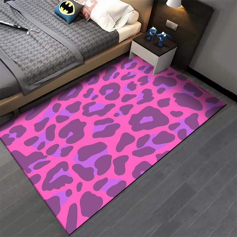 Pink and Purple Leopard Print Carpet, Modern Animal Pattern Rug Suitable for use as an anti-slip for living room bedroom sofas