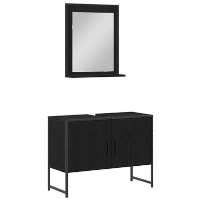 Bathroom Furniture Set Wall Mounted 2 Pcs Black Particleboard