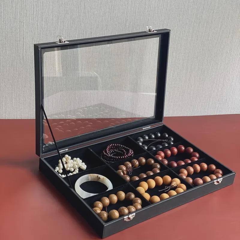 Luxury Buddhist Beads Jewelry Box with Lid: Dustproof Storage for Bracelets, Earrings, and Jade Accessories.