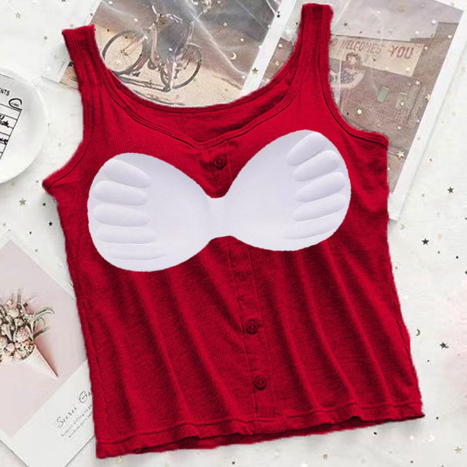 Sujetador Chaleco de una pieza Camiseta sin mangas para mujer Top Tirante pequeño con almohadilla de sujetador Soporte trasero Sujetador