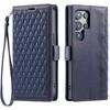 For Samsung Galaxy S24 Ultra Leather Case Rhombus Texture Wallet Stand Phone Cover with Wrist Strap