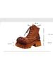 Johnature Retro Genuine Leather Woven Short Boots Lace-up Thick Bottom And Thick Heel Women's Boots