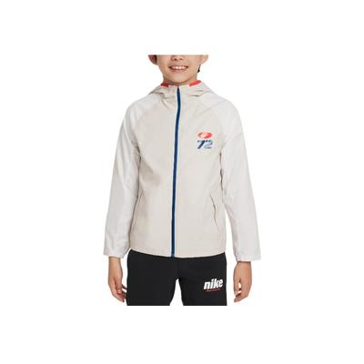Nike Jaqueta com Capuz Tecida em Color Block com Mangas Raglan, Letras e Números para Crianças, Jaquetas Infantis, Vermelho Claro Marrom HQ1567-104