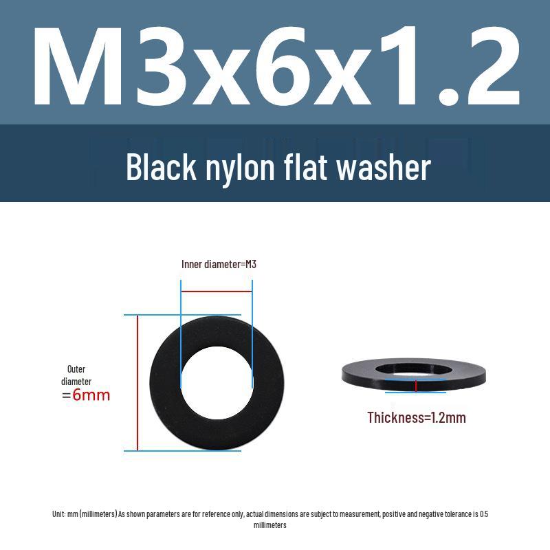 Yigu High-Temperature Insulated Black Nylon Flat Washer (M2, M3, M10, M16, M24)