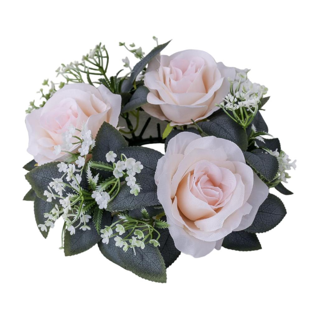 Artificial Floral Candle Ring for Pillar Candle Greenery Small Fake Candle Holder for Party Thanksgiving Day Home Table Dinner