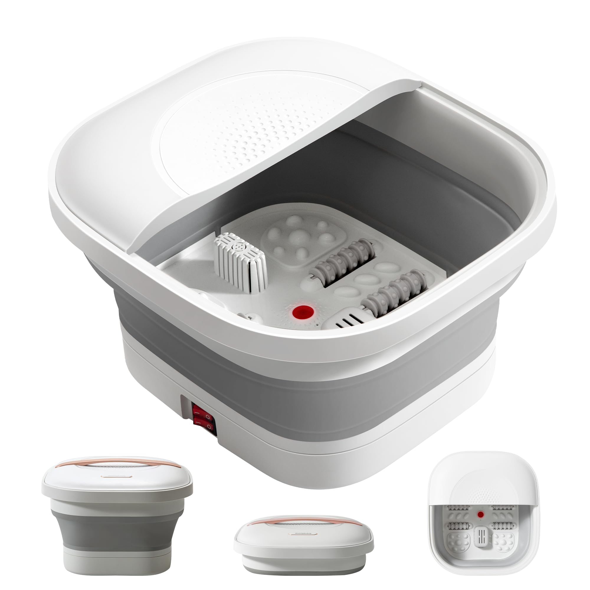 GOQRAQ Foot Bath with Heat Retention Function, Foldable Electric Foot Bath, Foldable Foot Bath Bucket with Lid, Bubble Function, Compact Storage, Spac