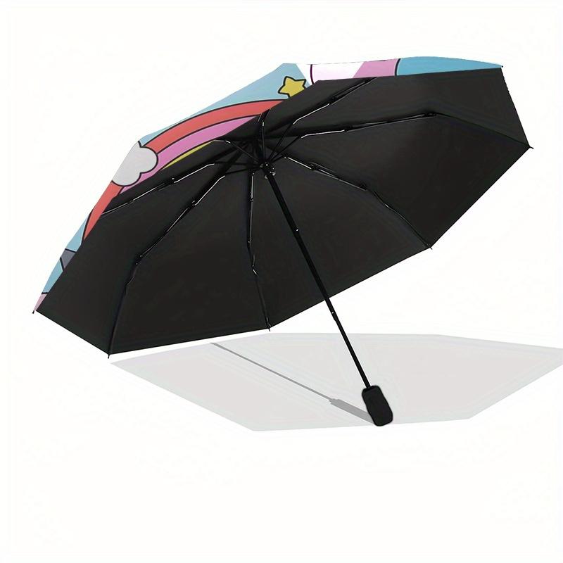 Hello Kitty, Rainbow Automatic Open/Close Umbrella Cute Umbrella with Cute Design, Portable 3 Fold Compact Umbrella for Men & Women, Hallowe