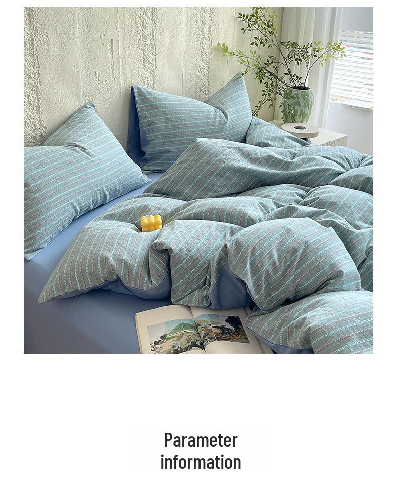 G5Z Cotton Yarn-Dyed Stripe Duvet Cover Set - 4 Pieces, All-Season Bedding for Dorms