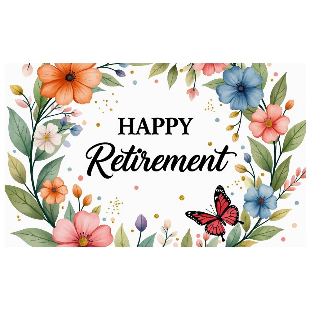 Retirement Photo Backdrop Delicate Flowers Retirement Display Happy Retirement Banner Nature-inspired For Colleague Farewell