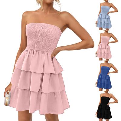 Ladies' Color Summer Strapless Off Shoulder Casual Dress
