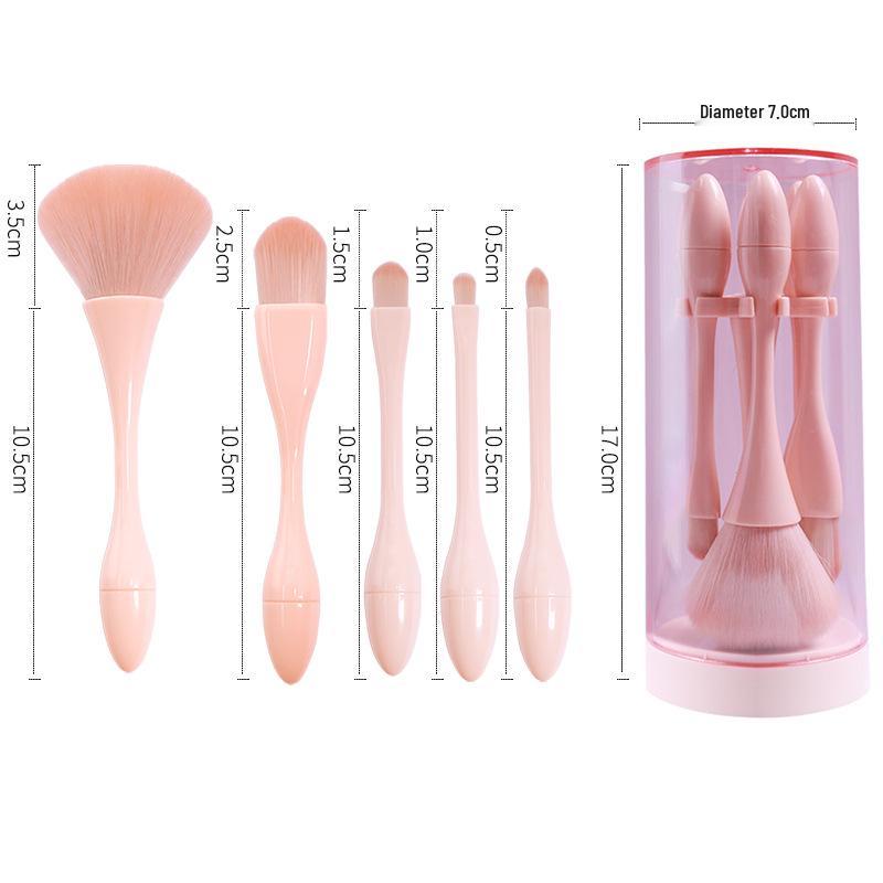 Portable 5-Piece Mini Makeup Brush Set: Powder, Blush, Eyeshadow
