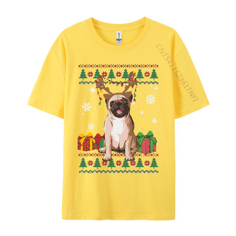 Boy Prevalent Europe Tops Shirts Cotton T Shirts Preppy Style Funny Pug Christmas Ugly Dog Xmas Tshirt Designer T Shirt Men