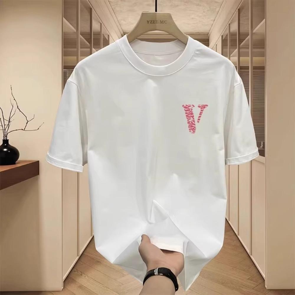 Women's V-shaped Pattern Simple Pure Cotton Sports and Comfortable Round Neck Short Sleeved T-shirt