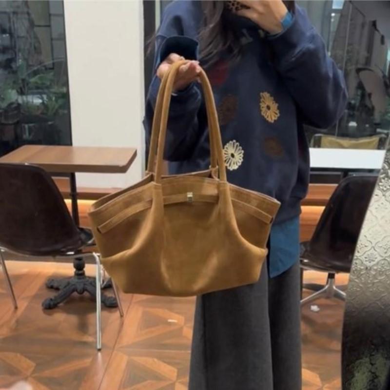 JIAERDI Retro Wildlederimitat Matt Große Tragetasche Damen Rüschen Große Kapazität Umhängetasche Damen Lässig Premium Pendler Handtasche 2025 Neu
