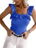 Women's Ruffle Strap Camisole Square Neck Sleeveless Knit Top Solid Summer Tank