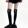 Ribbed Knit Striped Over Knee Long Socks for Women Japanese Student Sweet Bowknot Lace Splicing Thigh High Stockings