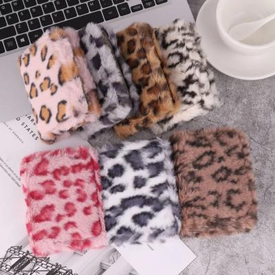 New Retro Leopard Print Plush Short Wallet Purse for Women Large Capacity ID Bank Card Credit Card Holder Coin Bag with Keychain
