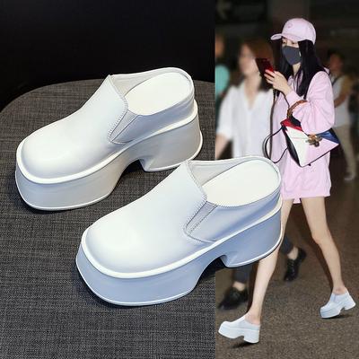 Heeless Half Slippers Women's New Spring 2025 New Simple Casual Fashion Thick Sole Heightening Women's Shoes