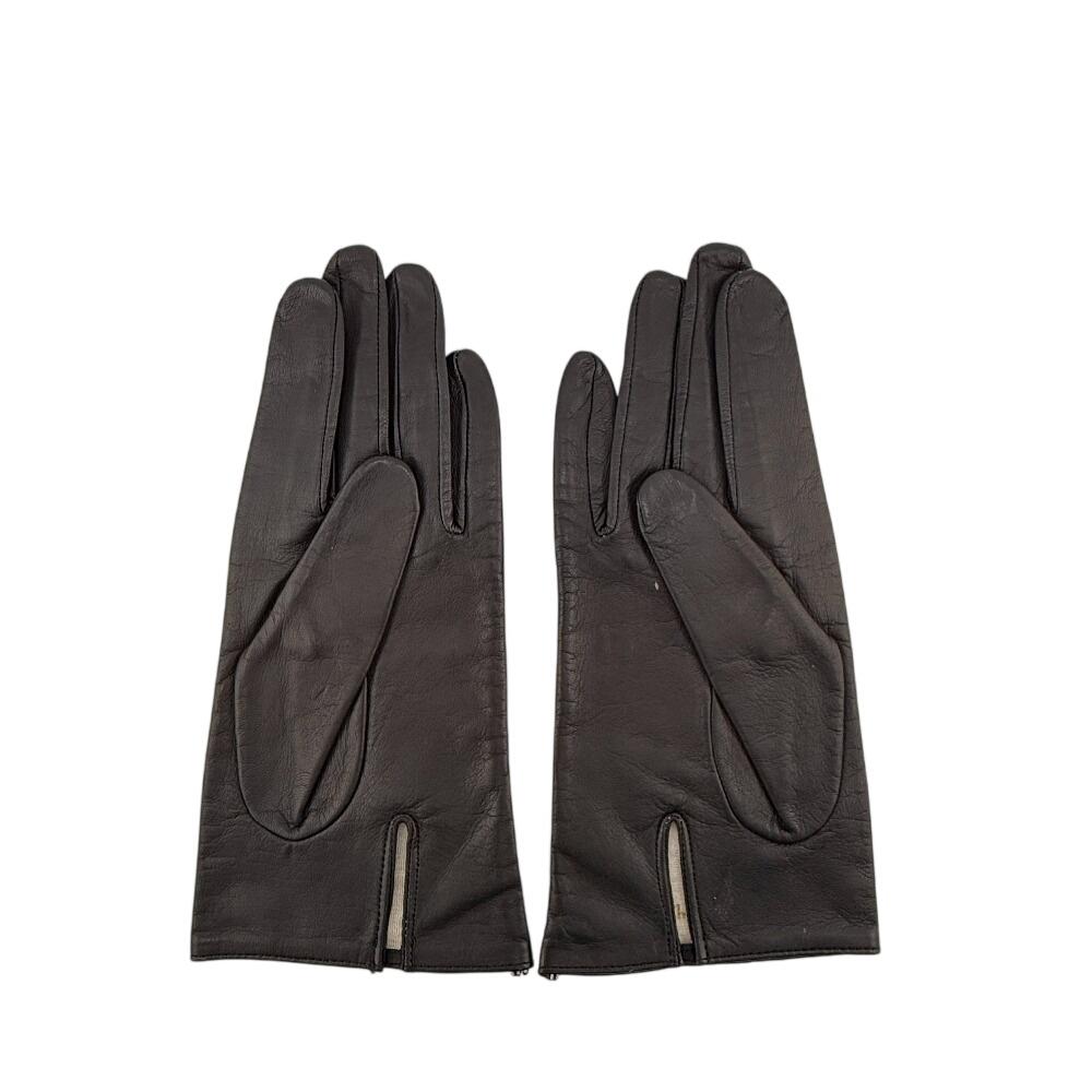 Dior All Leather Logo Embossing Leather Gloves Black Leather Women Used