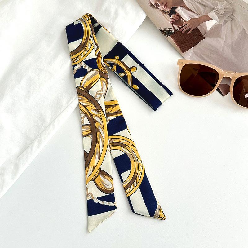 Long silk scarf new niche fashion versatile plaid leopard print neck scarf headscarf headband hair tie decorative belt