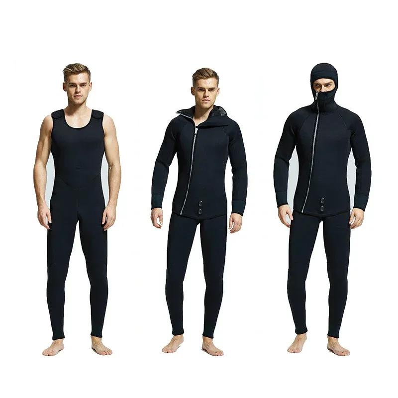 Men's 7mm Neoprene Wetsuit 2 Pieces Scauba Diving Spearfishing Suit Wetsuits Hoodie Black,Blind Sewing Diving Suit