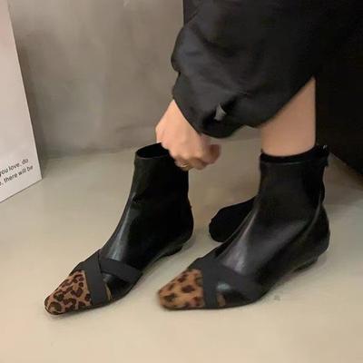 Leopard Flats Ankle Women Boots Fashion Pointed Toe Leather Shoes Winter Suede Shoes 2025 Trend Office Shoes Cozy Botas Mujer